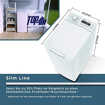 Midea Toplader Waschmaschine TW 5.72i diN / 7,5 KG Fassungsvermögen/Energieeffizienzklasse C/Trommelreinigung / 1200 U/min/Soft Opener, weiß - 6